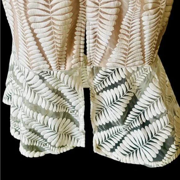 Guess Sz 14 Cream and White Embroidered Mesh Cutout Backless MIDI Dress w Slit - Picture 5 of 16